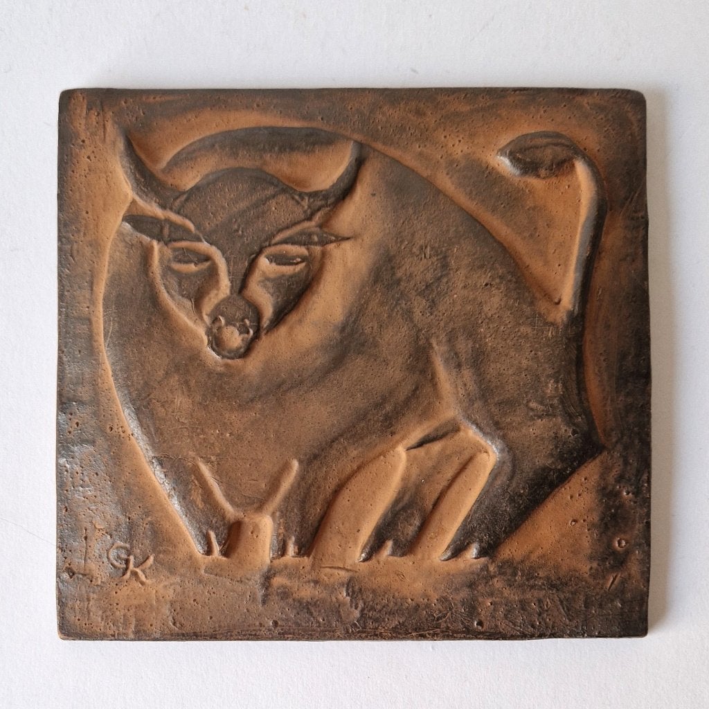Wandbord stier van Kinze Keramik Denemarken - Gesigneerd, Ophalen of Verzenden