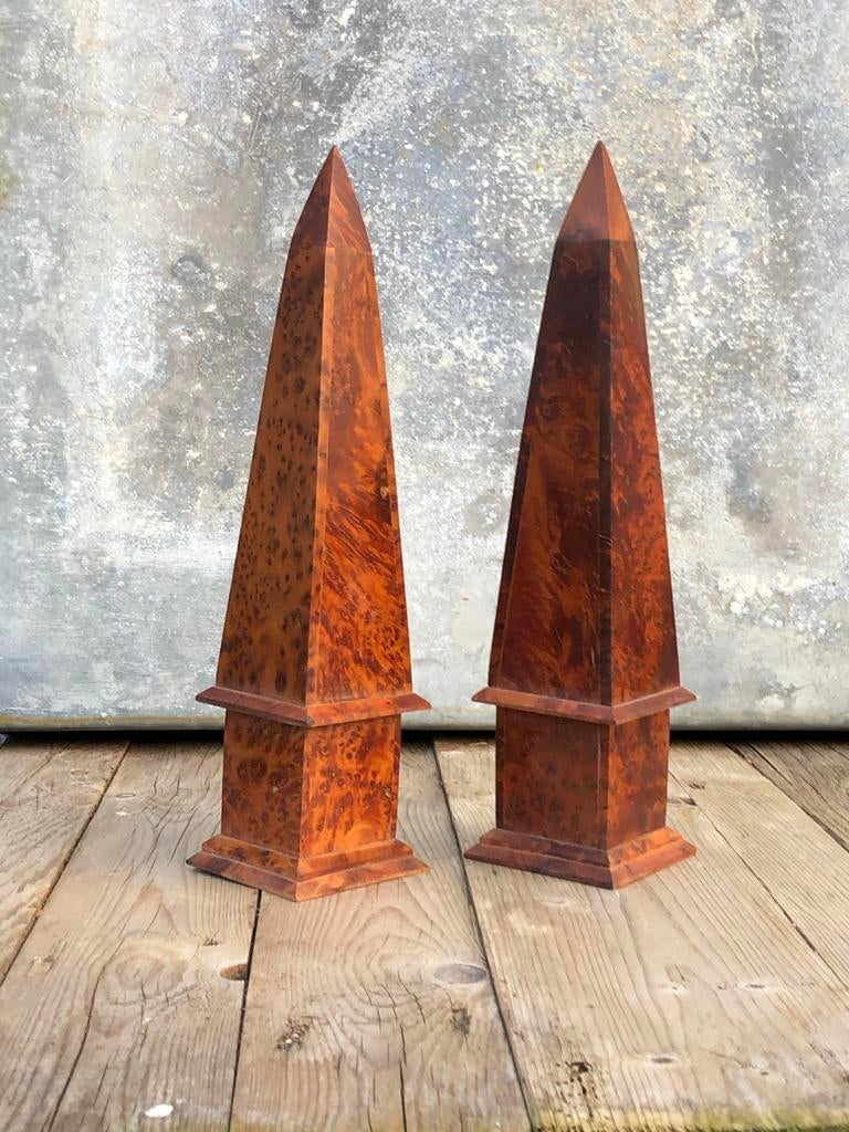 set antieke obelisken wortelnotenhout art deco jaren’20, Ophalen of Verzenden