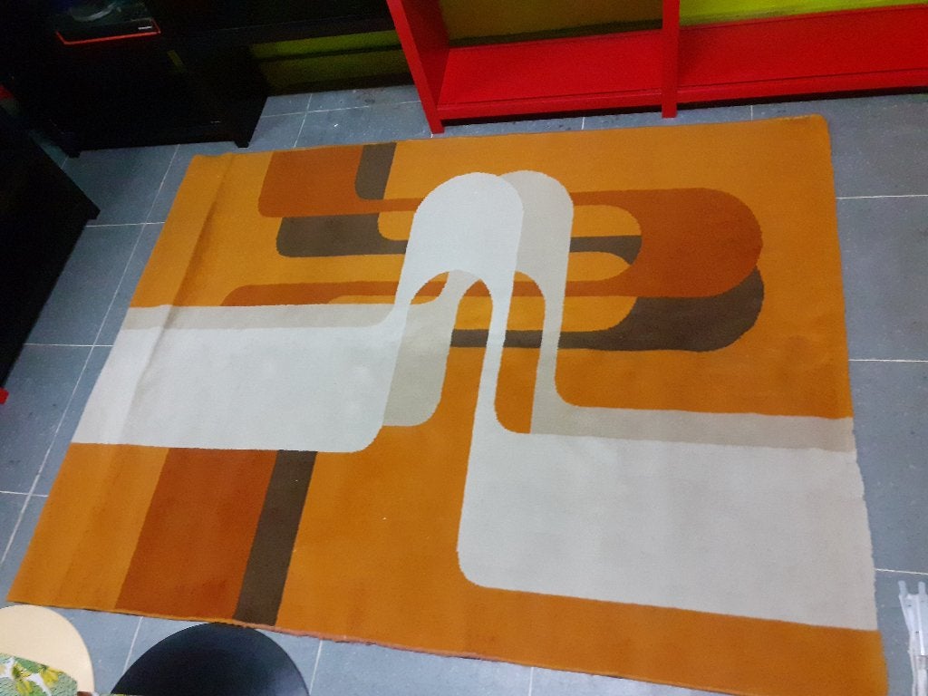 jaren 70 design vloerkleed Italy wol space age 210 x 155 cm, Gebruikt, 150 tot 200 cm, Italy, Rechthoekig