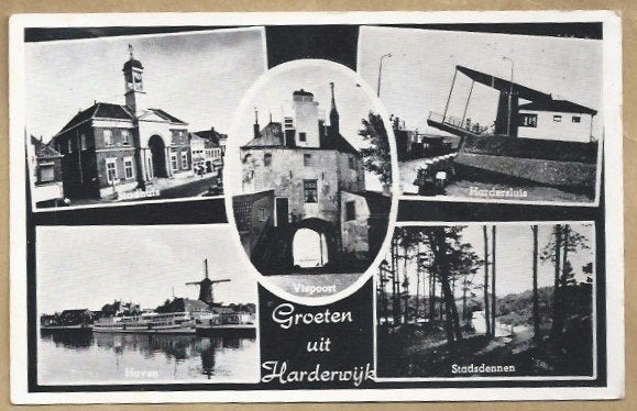 Oude ansichtkaart Groeten uit Harderwijk., Ophalen of Verzenden, 1940 tot 1960, Gelopen, Gelderland
