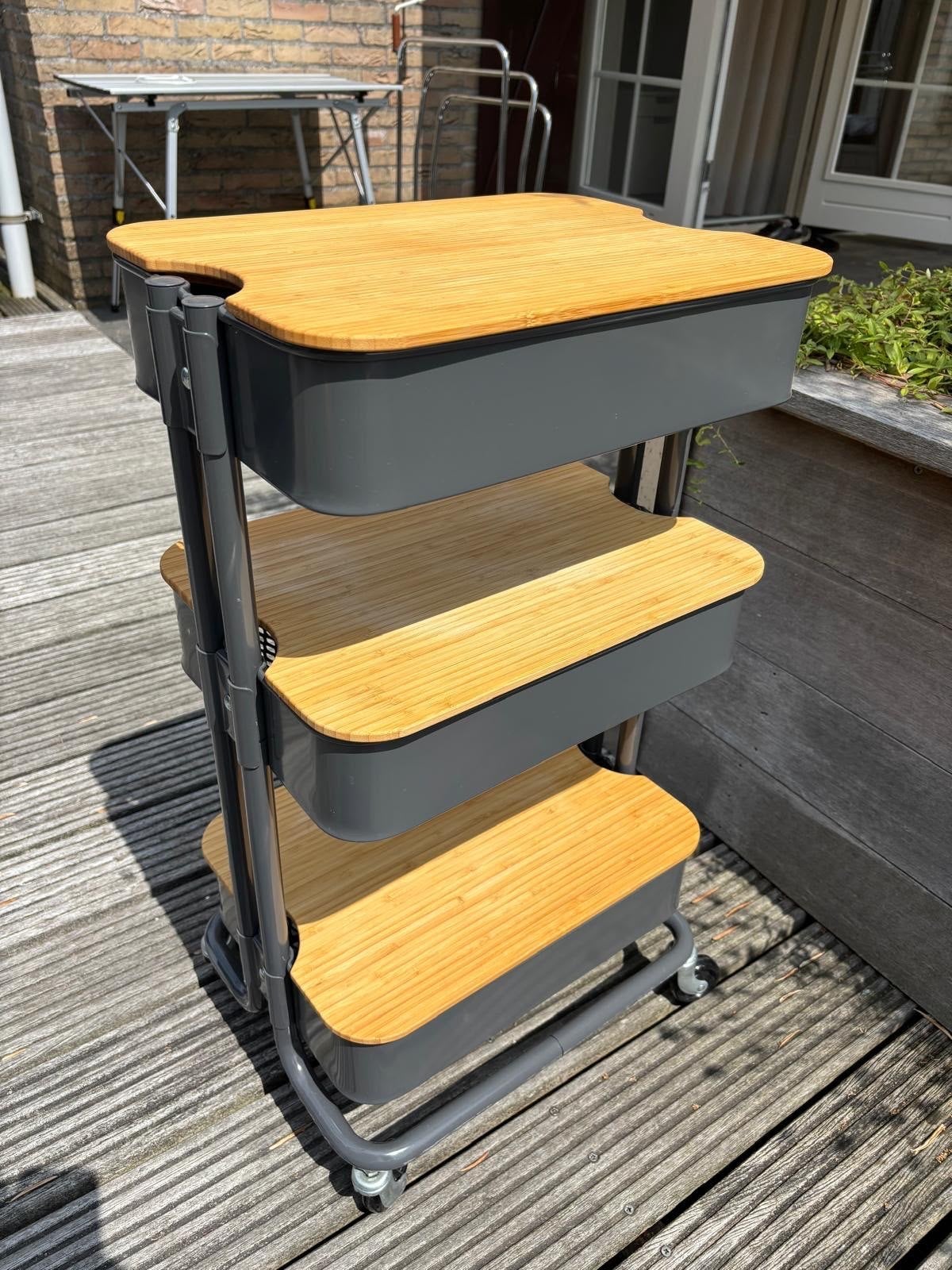 IKEA Roltafel Grijs met Bamboe Deksel/Snijplanken, Ophalen, Gebruikt