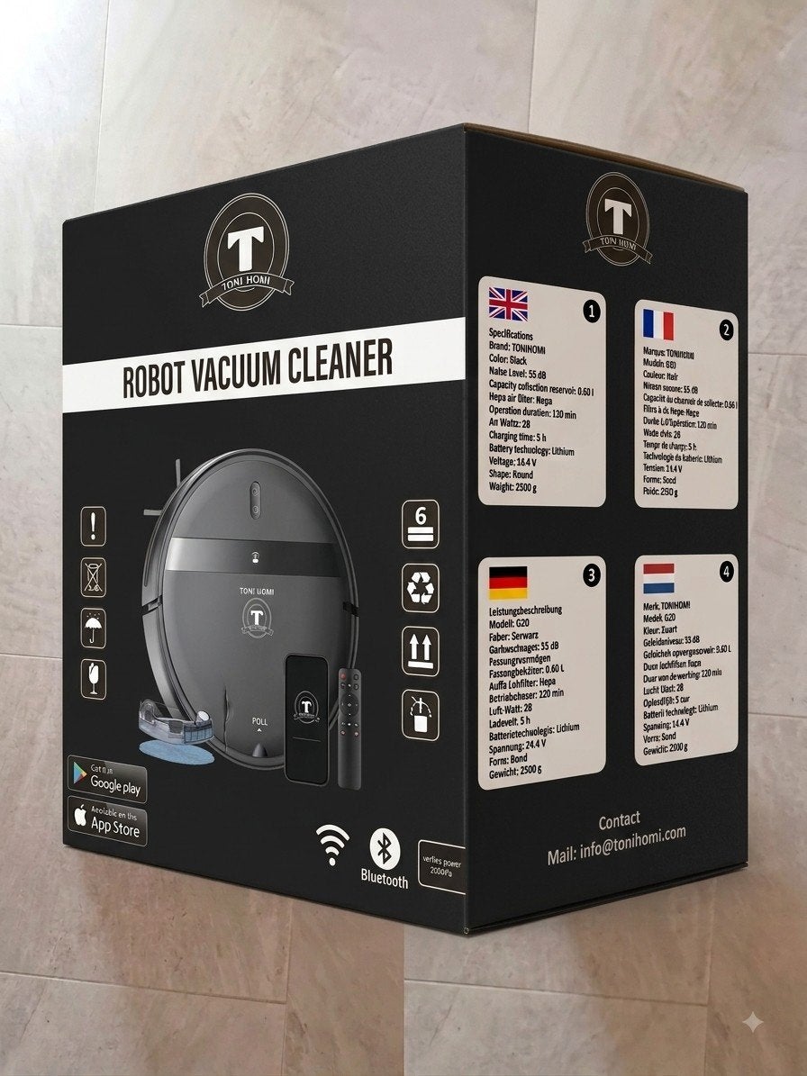 TONIHOMI G20 Robotstofzuiger met Dweilfunctie, Overige merken, Bedienbaar via app, Nieuw, Ophalen of Verzenden