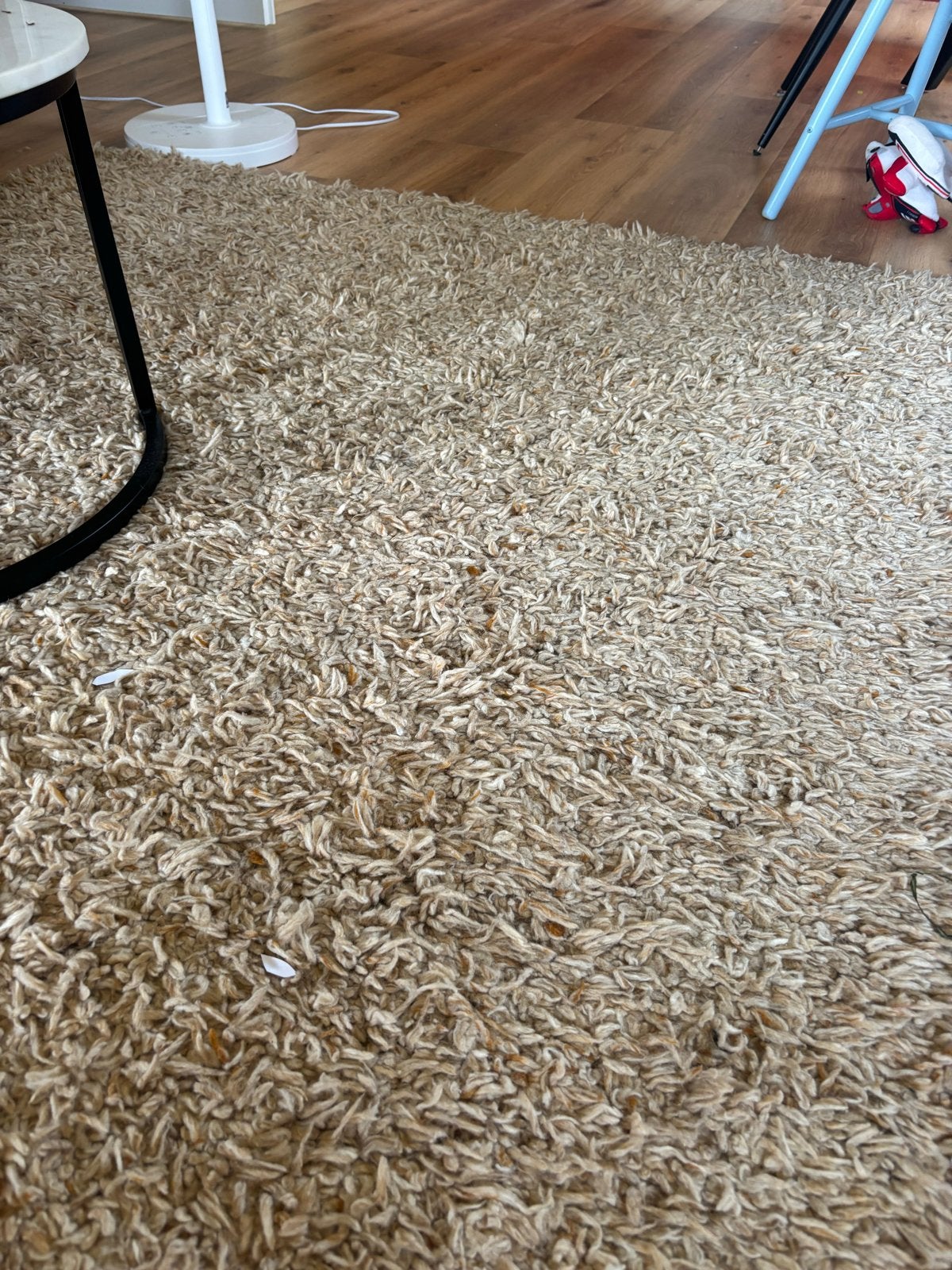 Mooi en kwalitatief hoogpolig wollen vloerkleed, Ophalen, Gebruikt, Beige, 200 cm of meer