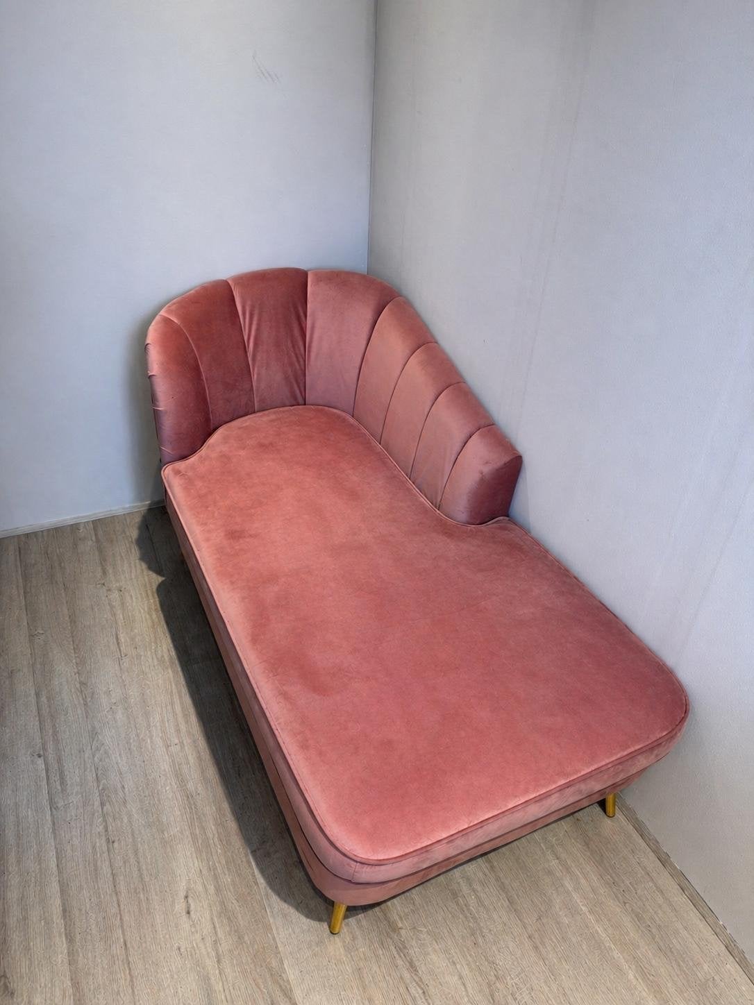 Prachtige Beliani Allier chaise longue in fluweel roze, Ophalen, Eenpersoons, 75 tot 100 cm, Zo goed als nieuw