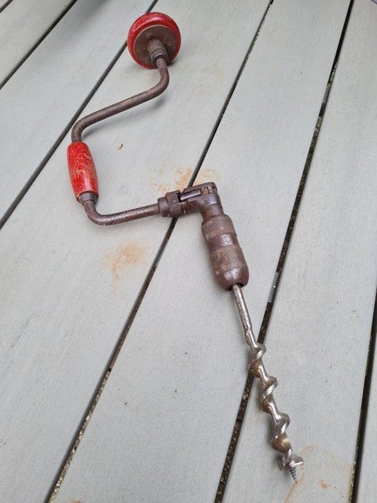 Vintage handboor met boor - Antiek gereedschap, Ophalen of Verzenden
