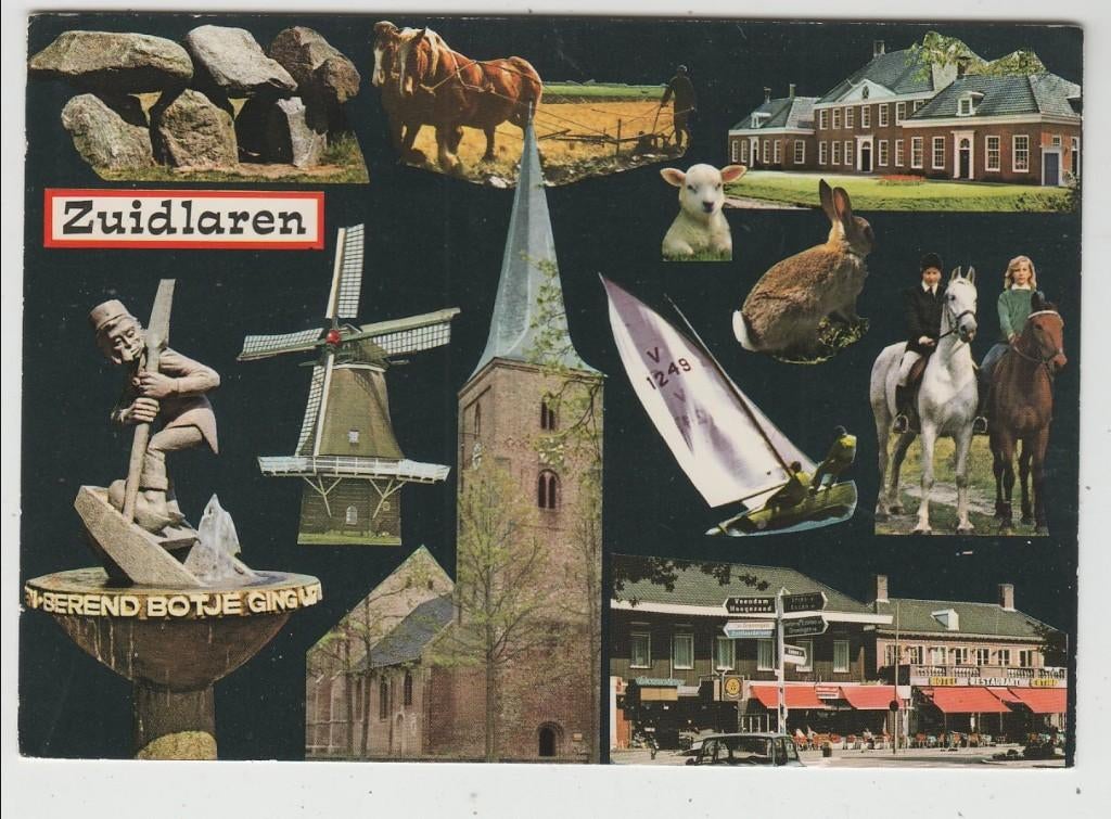 Zuidlaren Collage Hunebed Kerk Zeilboot Vrijheid 1249, Verzamelen, Verzenden, 1980 tot heden, Gelopen, Drenthe