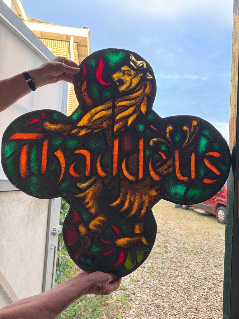IN PRIJS VERLAAGD!! Glas-in-loodraam 4-lobbig - Thaddeus, Ophalen, Gevelraam of Ruit, Gebruikt, Glas in lood