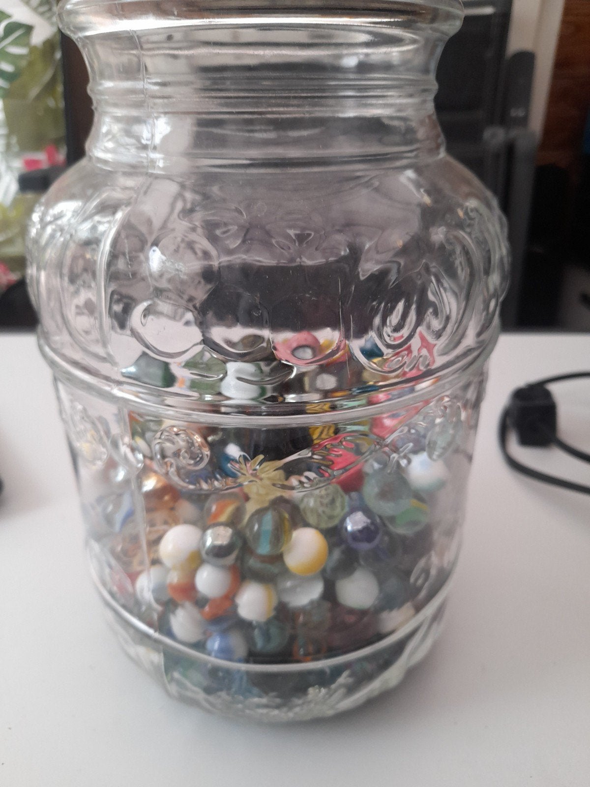 Glazen pot met knikkers - Vintage decoratie, Ophalen