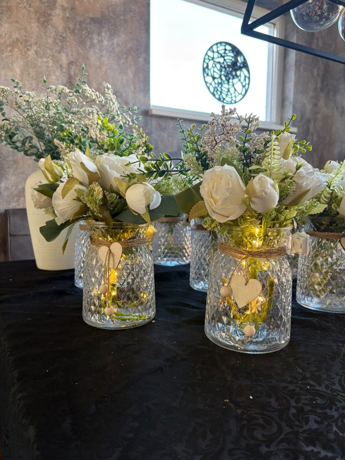 16 Vaasjes met droogbloemen en verlichting, Transparant, Ophalen of Verzenden, Inclusief decoratie, Glas