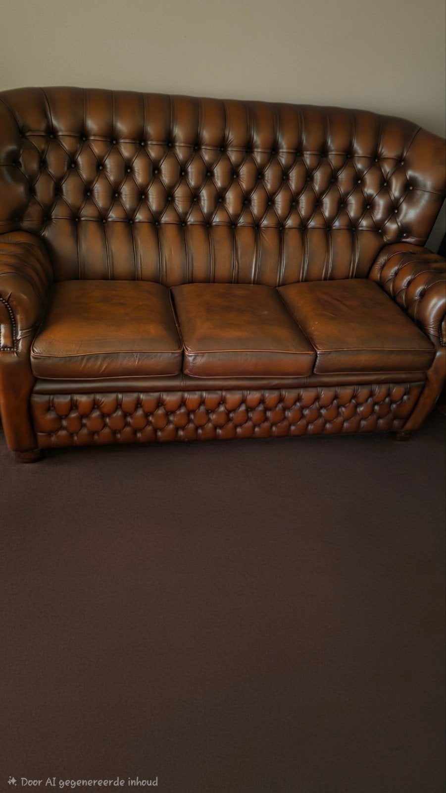 Leren Chesterfield bank - 3-zits, Ophalen, Gebruikt, Chesterfield, Klassiek, Vintage, Driepersoons