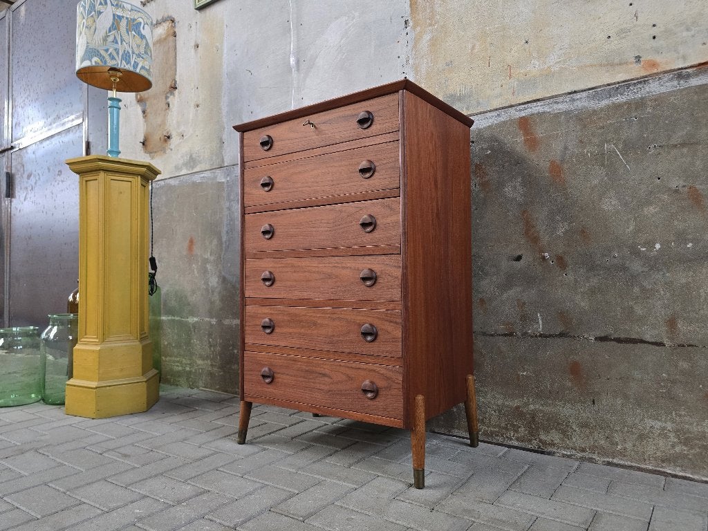 Vintage Deens Design Ladekast Teak | Mid Century Laden Kast, Gebruikt, 5 laden of meer, 100 tot 150 cm, 25 tot 50 cm