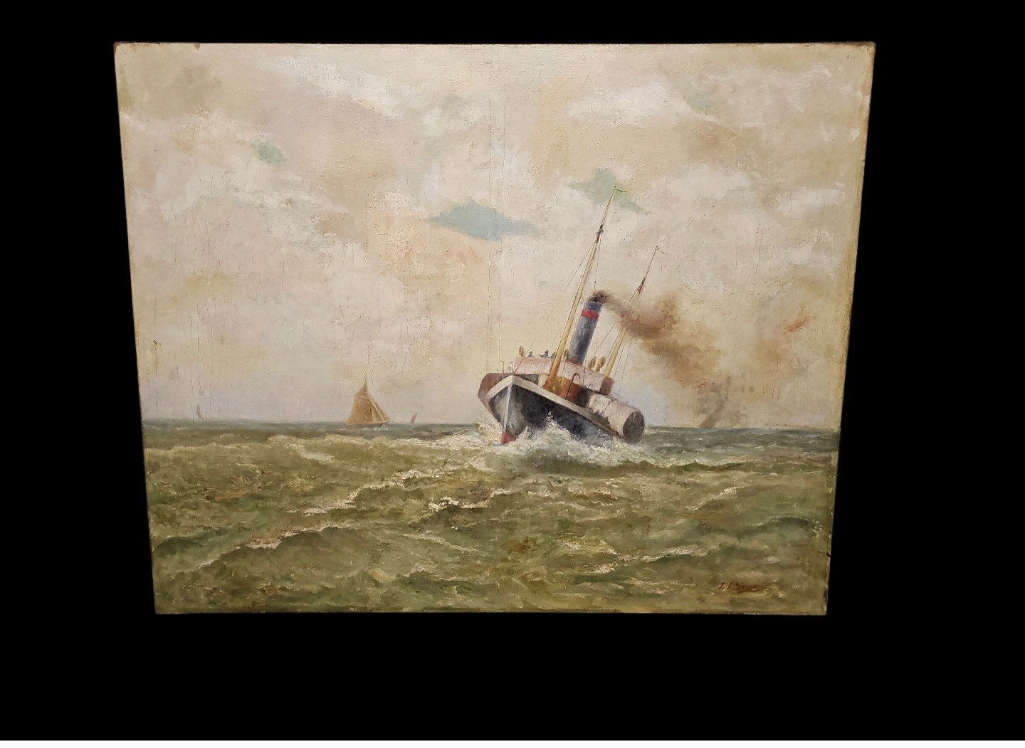 Maritiem Schilderij, gesigneerd J.J. Simons  +/- 1900, Ophalen of Verzenden