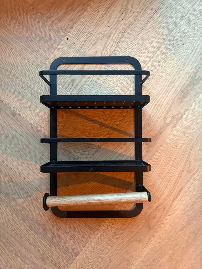 Keukenrekje met papierrolhouder, Huis en Inrichting, Keuken | Keukenbenodigdheden, Ophalen, Zwart, Metaal, Overige typen