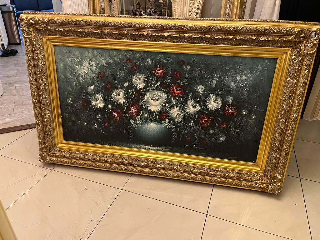 Heel groot olieverf bloemen schilderij, Ophalen of Verzenden