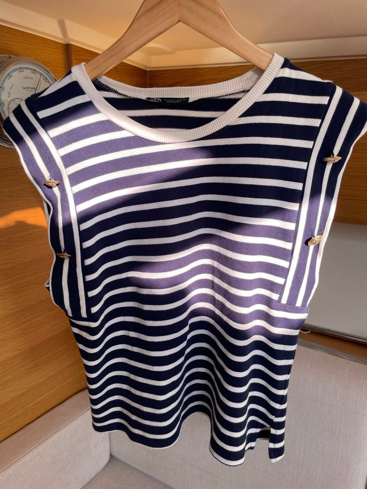 Zara gestreepte top met gouden knoopjes maat s, Blauw, Ophalen of Verzenden, Zo goed als nieuw, Maat 36 (S)