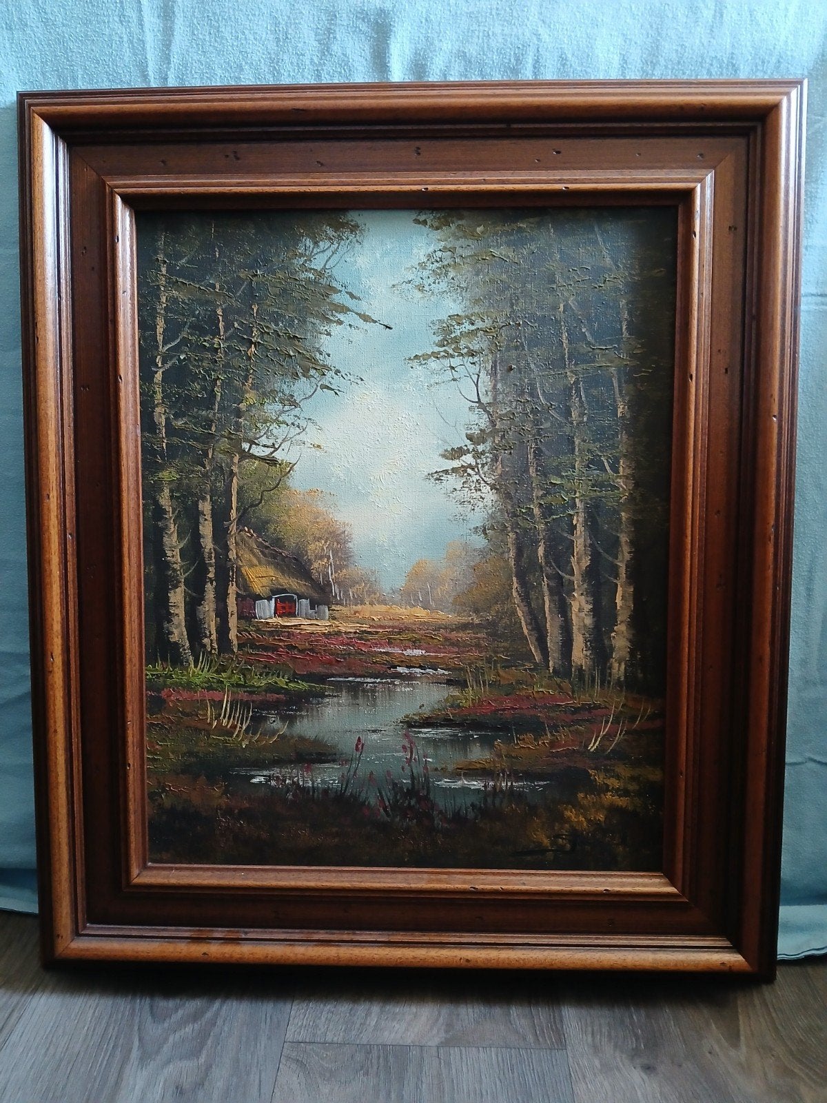 Schilderij Stilleven Huisje in Bos met Rustieke Lijst, Antiek en Kunst, Kunst | Schilderijen | Klassiek, Ophalen, Doek, Realistisch