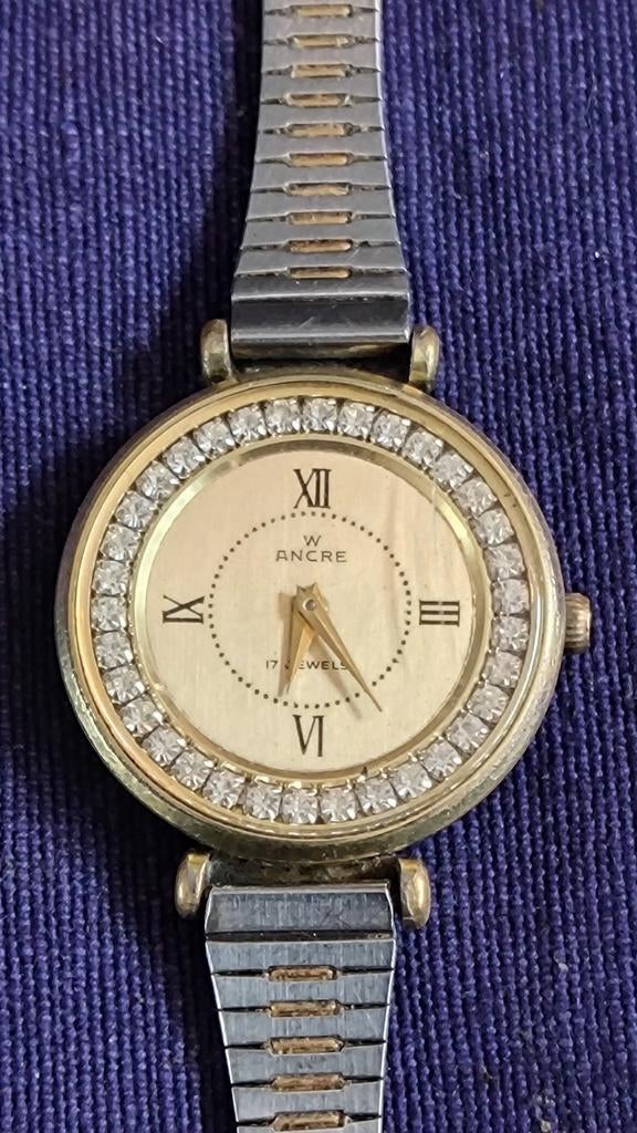 Vintage Ancre 17 Jewels Horloge met Strasskristallen, Overige merken, Gebruikt, Polshorloge, Ophalen of Verzenden