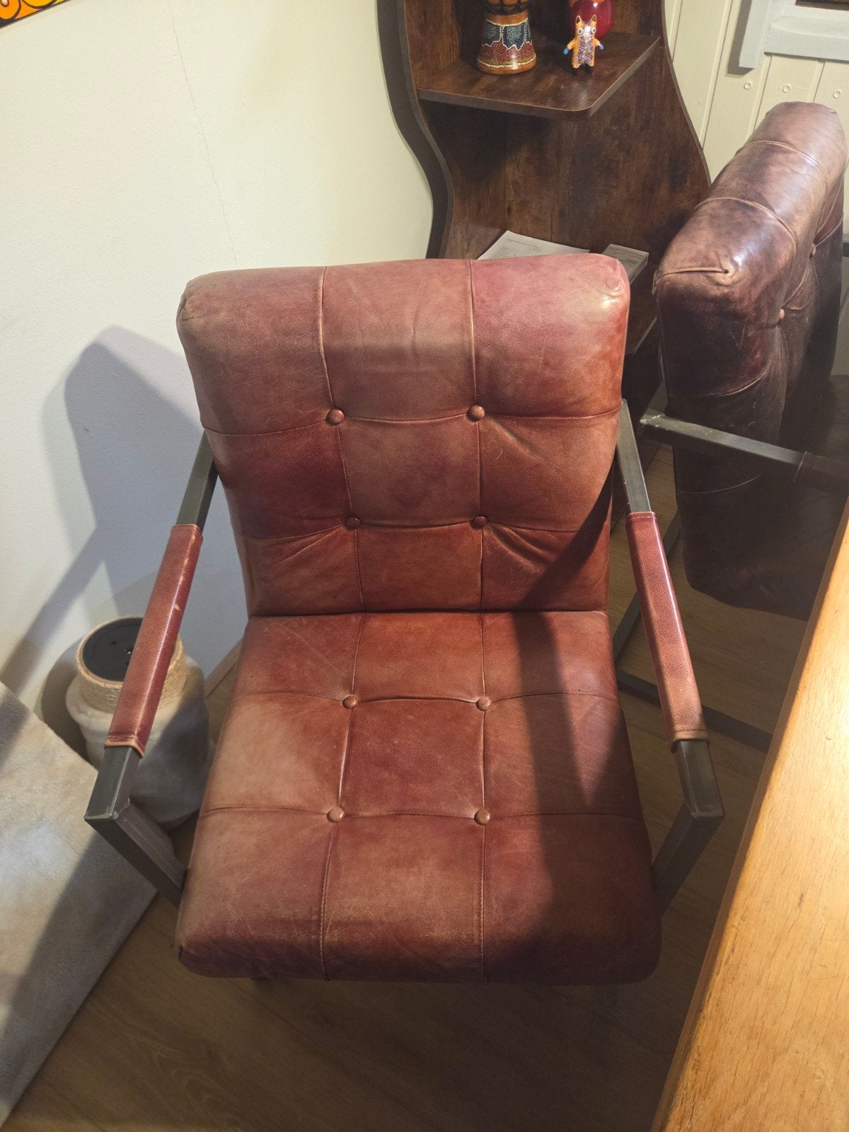 Vier zware buffel lederen stoelen, Ophalen, Gebruikt, Industrieel, robuust, Bruin