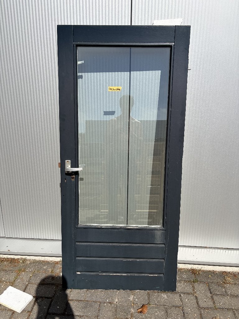 Hardhouten buitendeur antraciet glasraam|77,5x169, Ophalen, Gebruikt, 80 tot 100 cm, Minder dan 200 cm