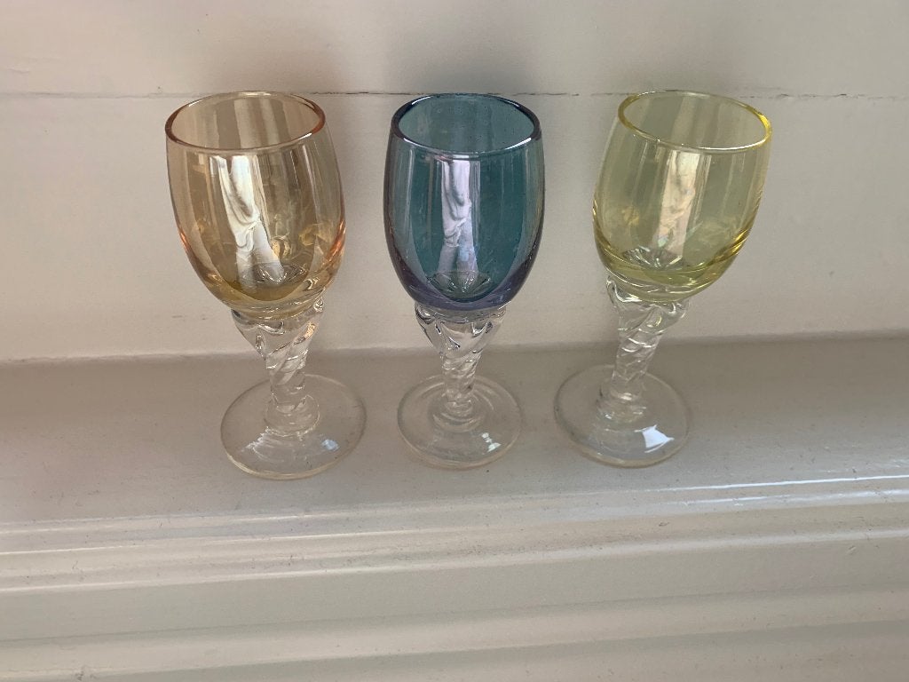 Murano gekleurde borrelglaasjes 3 stuks vintage, Ophalen of Verzenden
