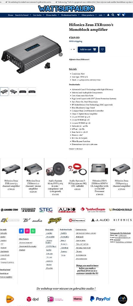 Hifonics Zeus ZXR1200/1 Monoblok versterker 1200W RMS, Audio Design, Nieuw, Am Breilingsweg 3, 76709 Kronau, Duitsland, Ophalen of Verzenden
