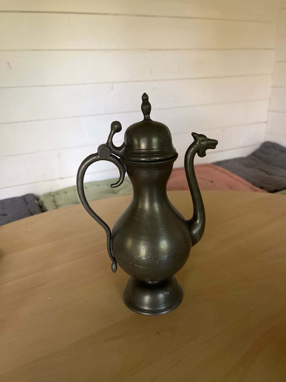 Antieke tinnen kan met drakenkop uit de 19e eeuw, Antiek en Kunst, Ophalen of Verzenden