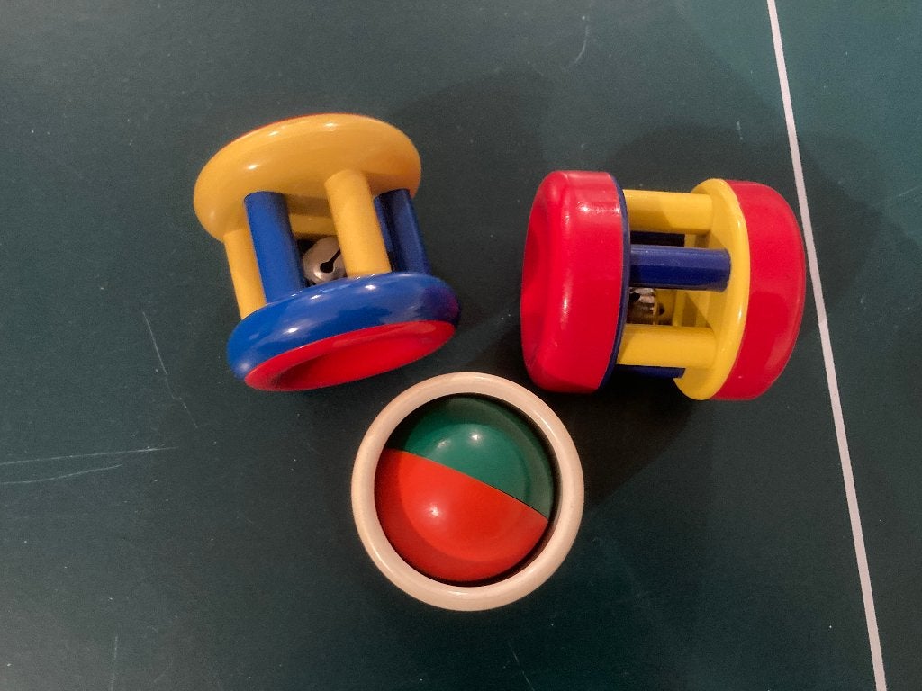 3 ambi toys vintage rammelaars balletjes belletjes netjes!, Ophalen of Verzenden, Zo goed als nieuw, Rammelaar, Met geluid