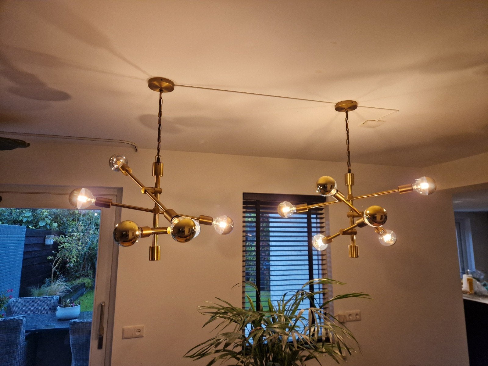 Moderne gouden Sputnik hanglampen (set van 2), Ophalen, E27 (groot), Glas, Modern, Sputnik, Industrieel