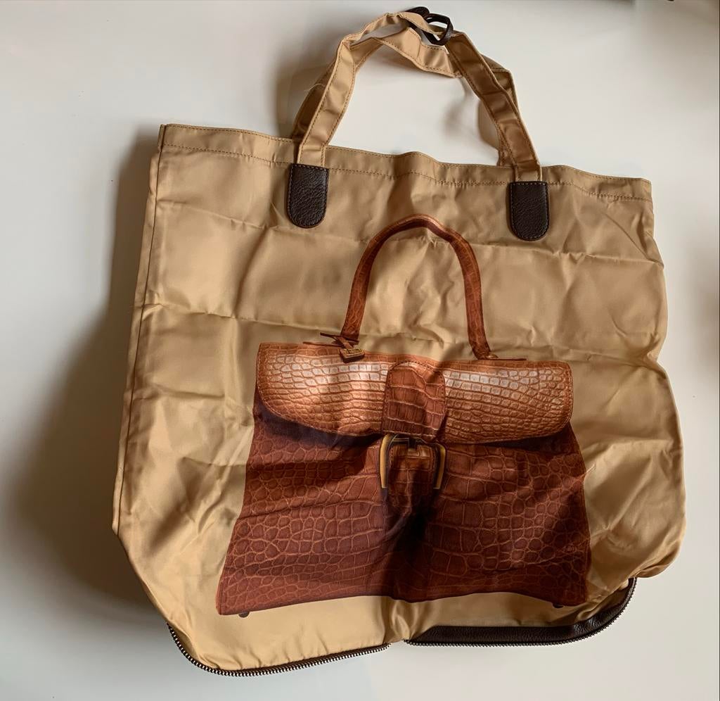 Delvaux Shopper - Beige met bruine print, Ophalen, 40 tot 60 cm, 30 cm of meer, Beige