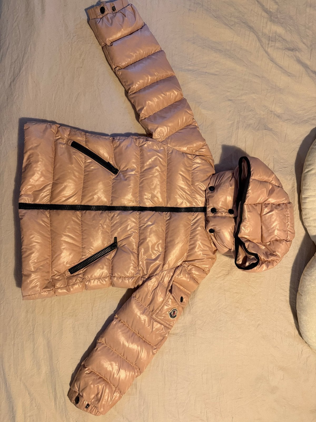 Moncler winterjas meisje 6 jaar (valt als 4 jaar) - Roze, Ophalen of Verzenden, Gebruikt, Meisje, Jas