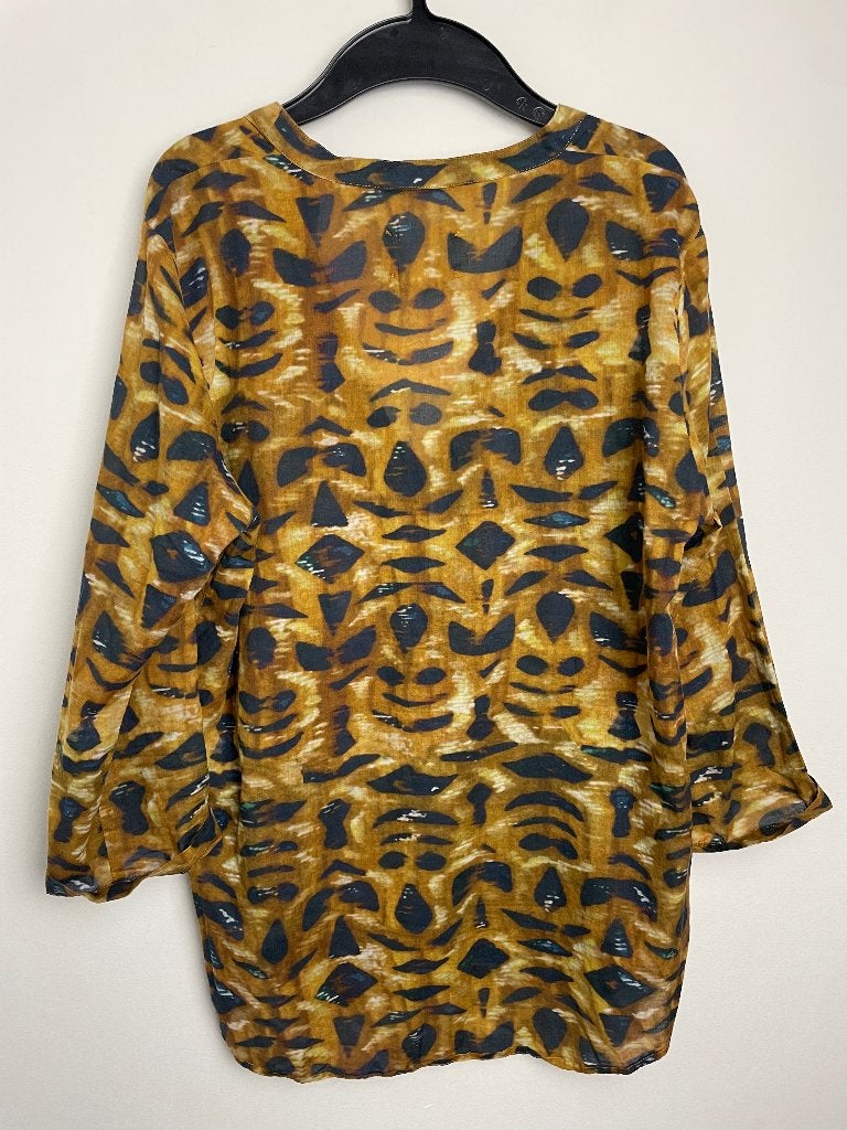 Diega lange blouse zwart geel bruin maat M abstracte print, Maat 38/40 (M), 6 rue Béranger 75003 Paris, Eshop@diega.fr, Geel