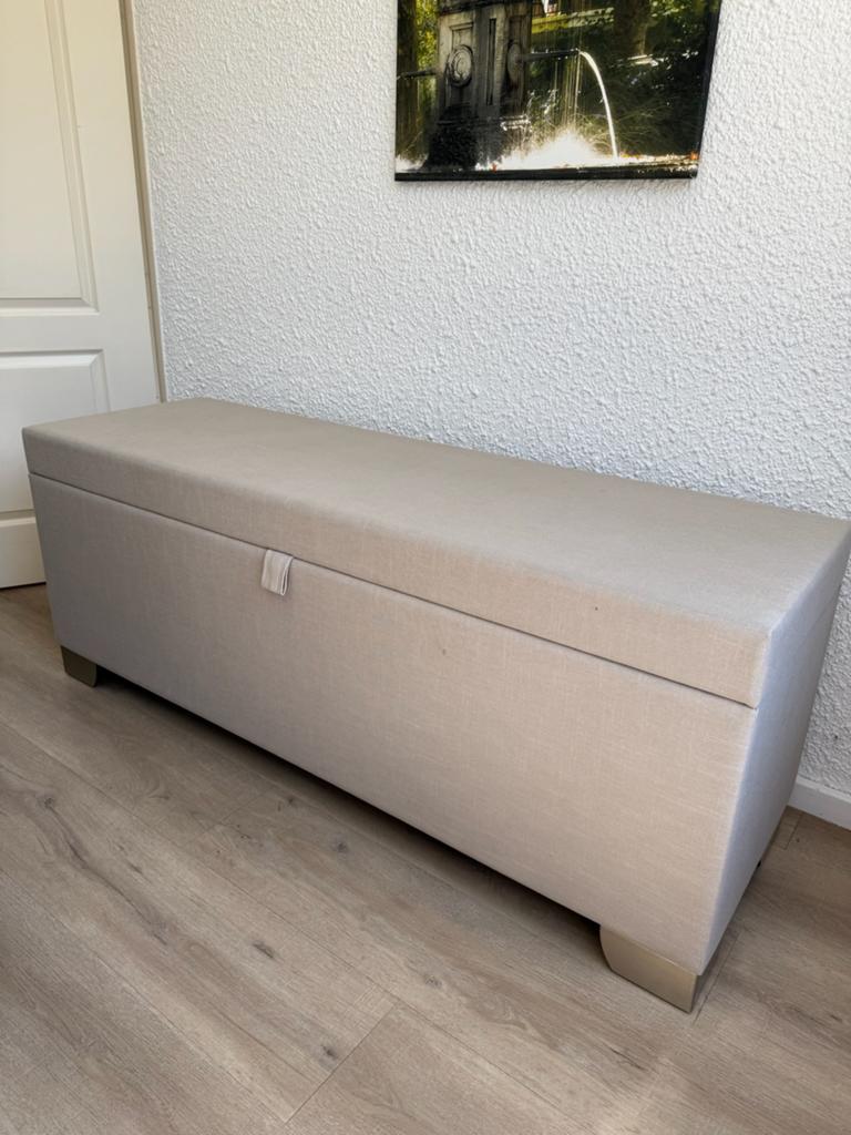 Grote opbergbank / Kist - Beige stof, binnenkant gestoffeerd, Ophalen, Overige materialen, 50 tot 75 cm, Zo goed als nieuw