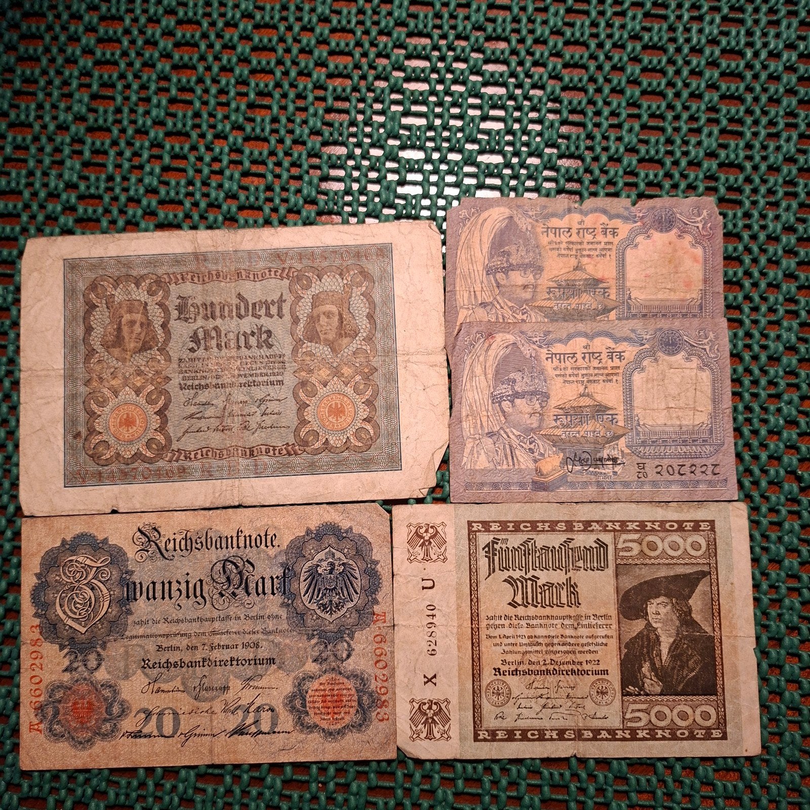 Oude bankbiljetten: Duitsland en Nepal (Setje), Ophalen of Verzenden, Duitsland, Setje