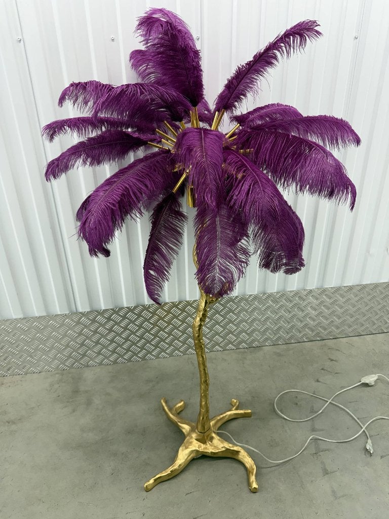 Struisvogel veren lamp, Ophalen, Gebruikt, Paars