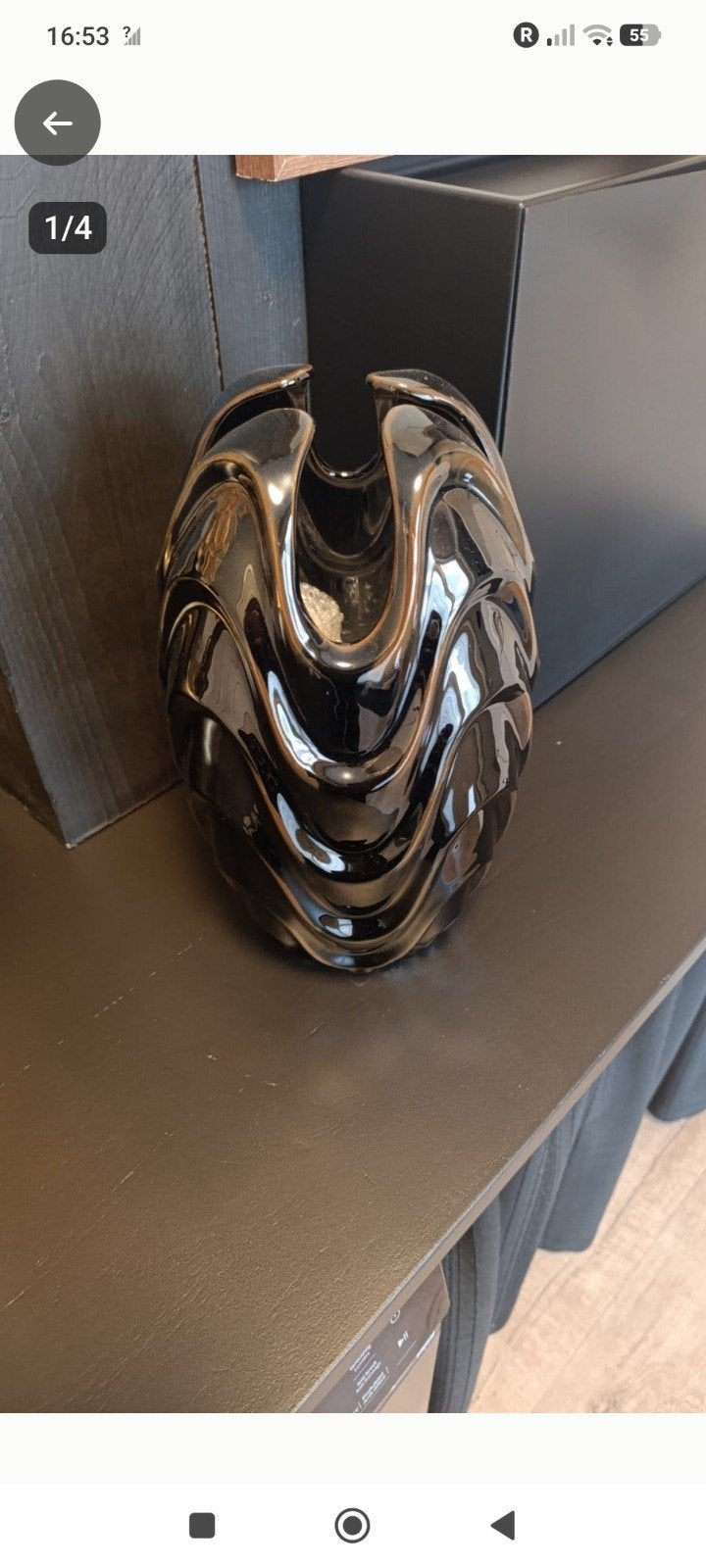 Moderne zwarte vaas, 36 cm hoog, Ophalen, Zo goed als nieuw, Met patroon/structuur, Zwart