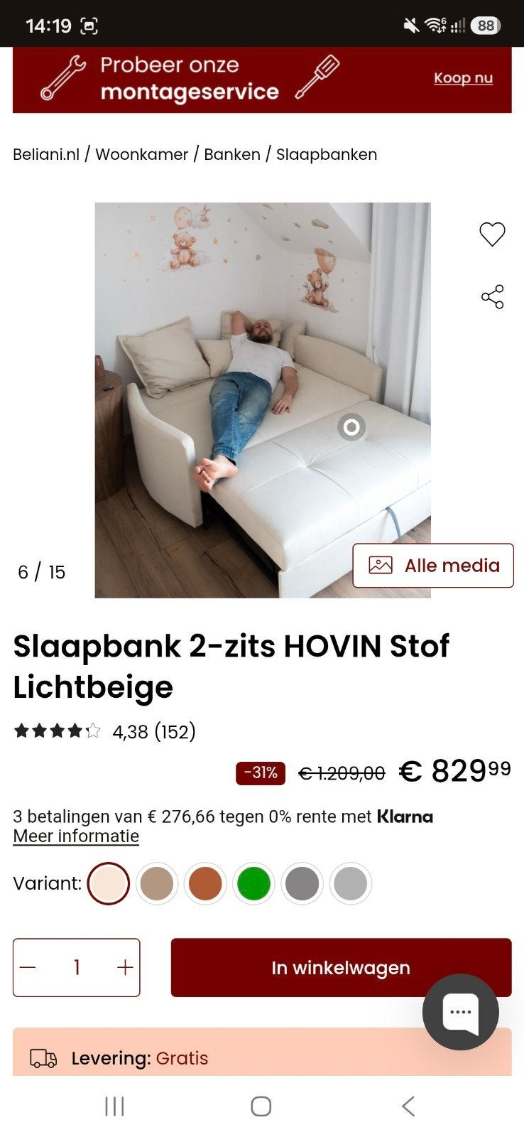 Beliani Slaapbank 2-zits Wit/Lichtbeige met Topper, Huis en Inrichting, Slaapkamer | Slaapbanken, Ophalen, Zo goed als nieuw, Tweepersoons