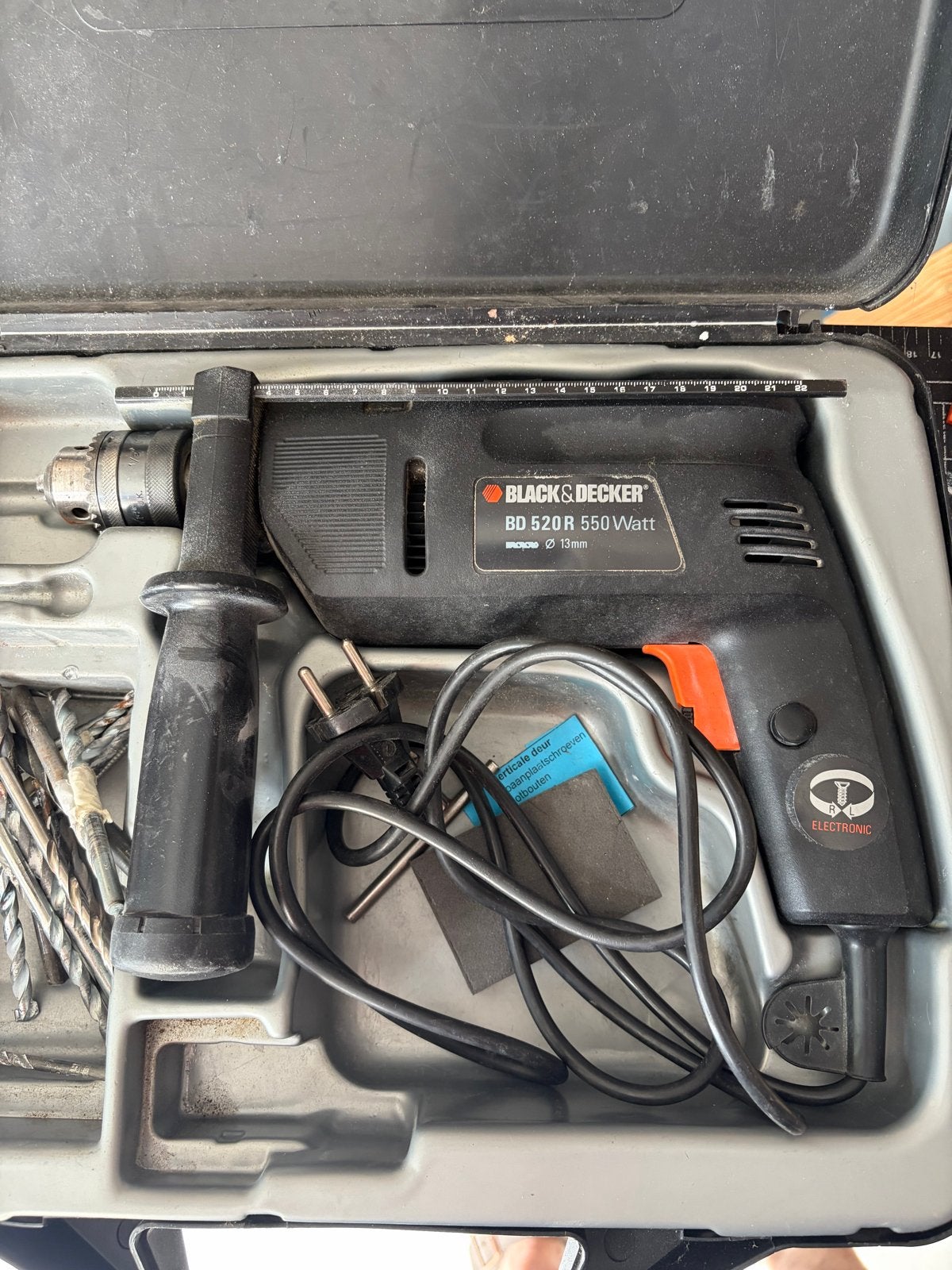 Black & Decker BD 520R 550 Watt Boormachine met koffer, Boormachine, Gebruikt, Variabele snelheid, Ophalen of Verzenden