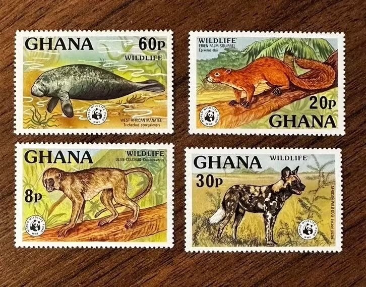 Ghana 1977 Dieren Postfris zeekoe apen Postzegels, Ophalen of Verzenden, Overige landen, Postfris