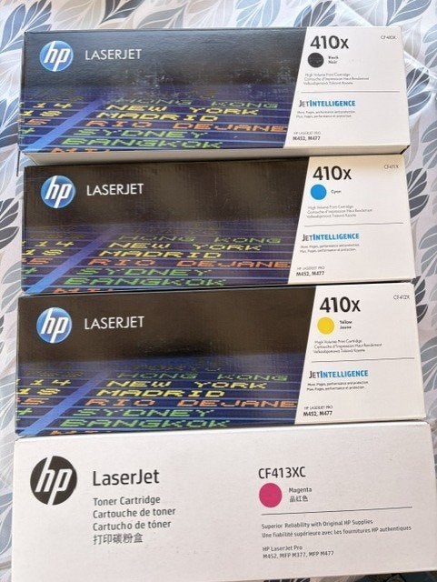 Te Koop : HP CF410X cartridges (complete set), Computers en Software, Ophalen of Verzenden, Nieuw, Toner, HP (ORIGINEEL)
