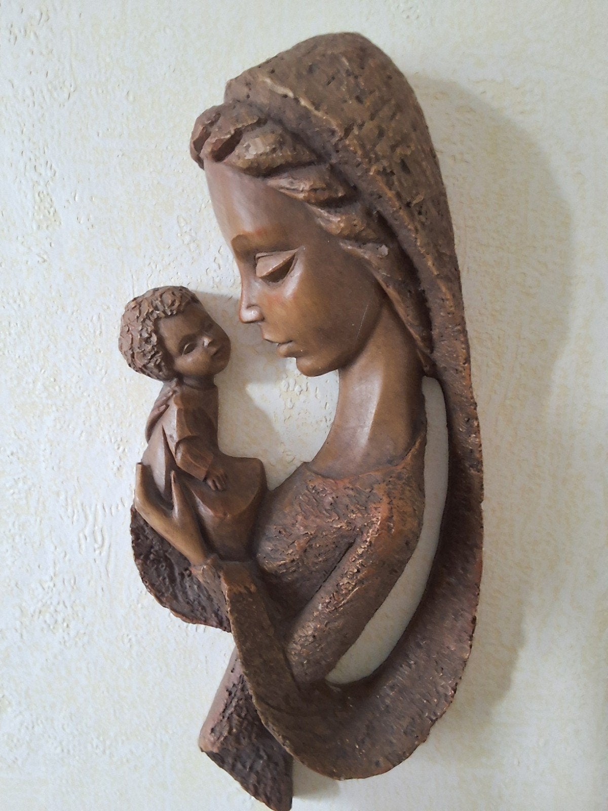 Moeder en kind 23x11cm  antiek  steen, Ophalen of Verzenden