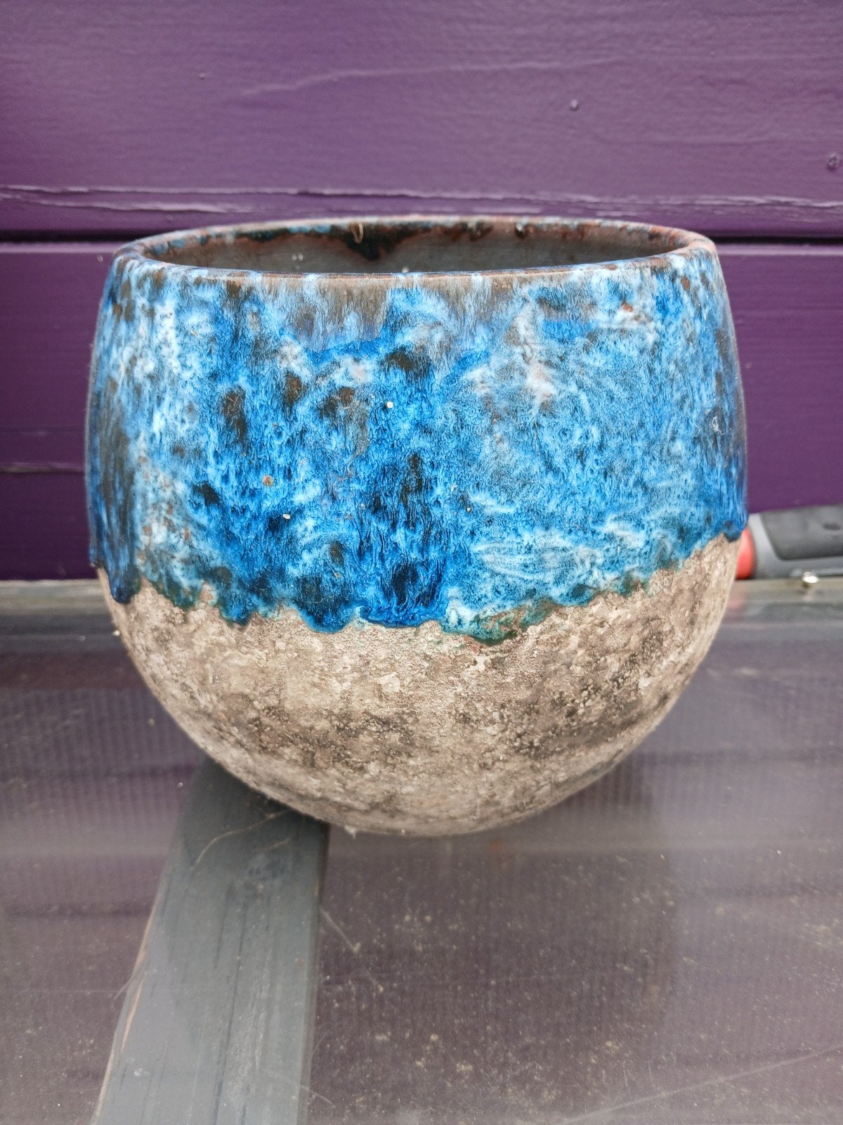 Mooie bloempot voor binnen - Blauw/Grijs keramiek, Ophalen