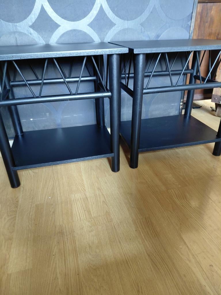 Set van twee matzwarte nachtkastjes tafeltjes bijzettafels, Ophalen, Minder dan 45 cm, Minder dan 55 cm