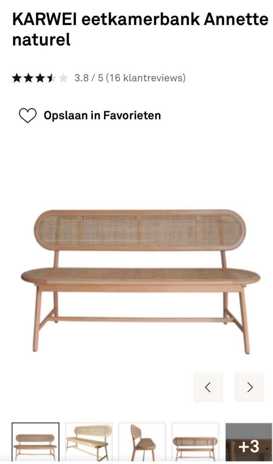 Karwei beukenhouten eetkamerbank Annette NIEUW., Ophalen, Minder dan 75 cm, 150 tot 200 cm, Bohimiam