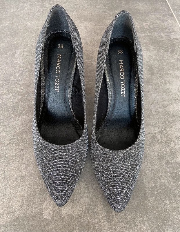 Marco Tozzi glitterpumps zwart zilverhak 9 cm maat 38, Pumps, Verzenden, Zwart, Nieuw