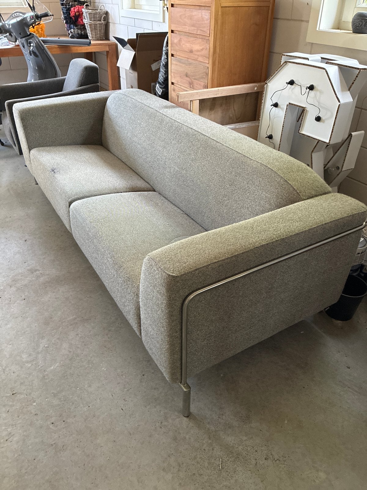 Designbank Harvink 3-zits grijs gemêleerd (beschadigd), Ophalen, Gebruikt, Driepersoons, 75 tot 100 cm