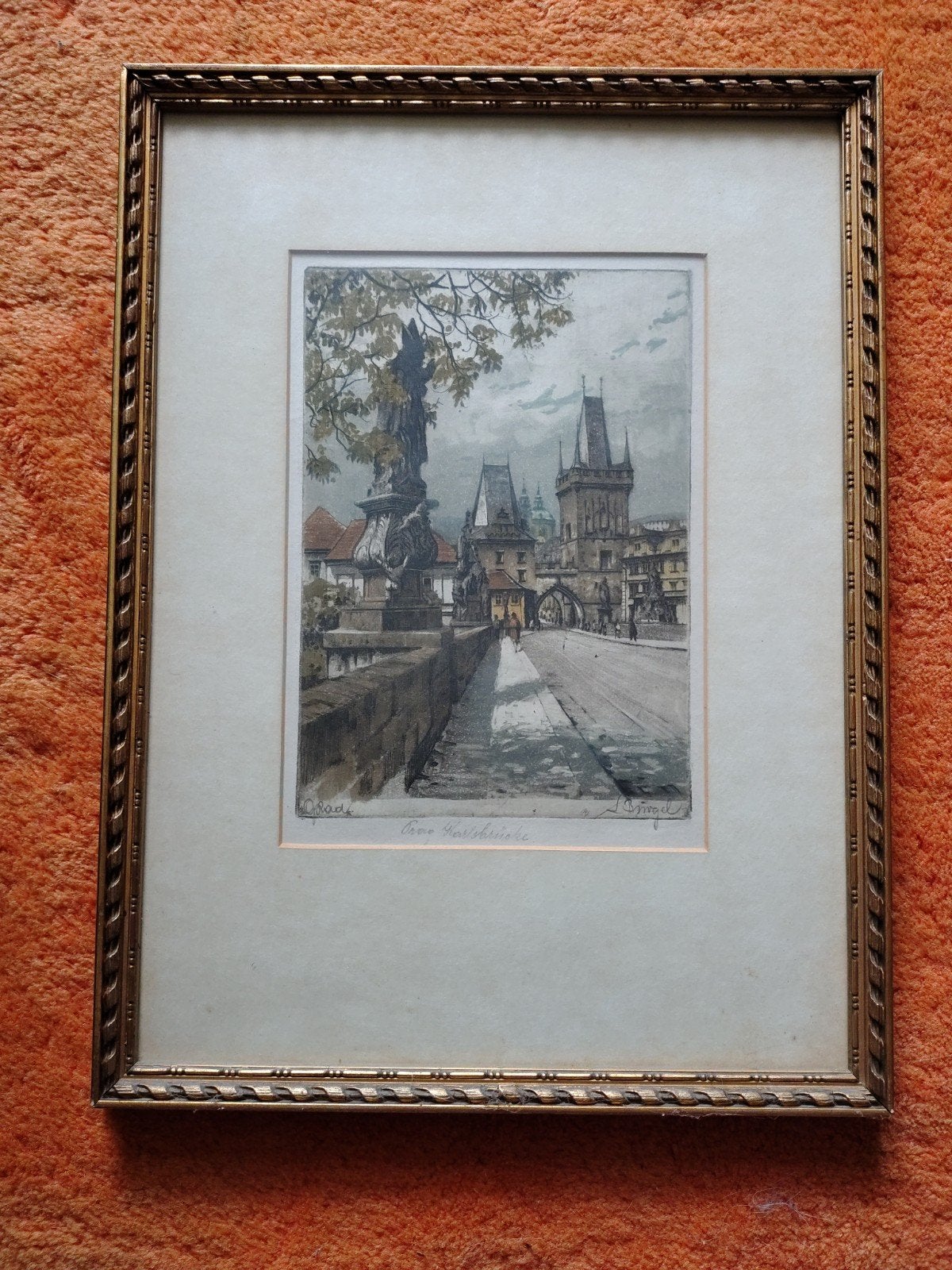 Kleurenets 'Karelsbrug Praag' - Ludwig Bürgel, Antiek en Kunst, Ophalen of Verzenden