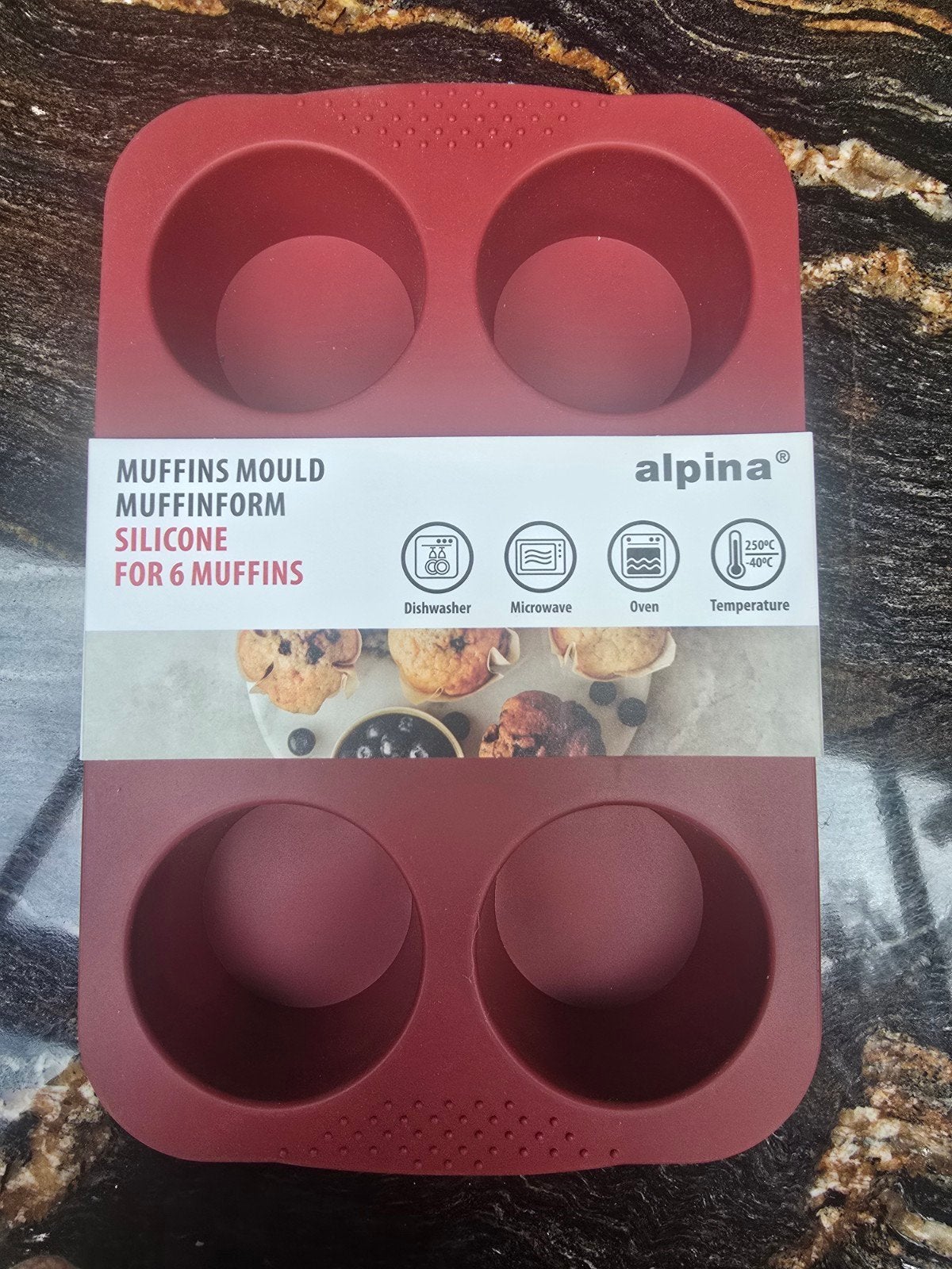 Nieuwe Alpina siliconen muffin bakvorm voor 6 muffins, Overige typen, Nieuw, Ophalen of Verzenden, Rood