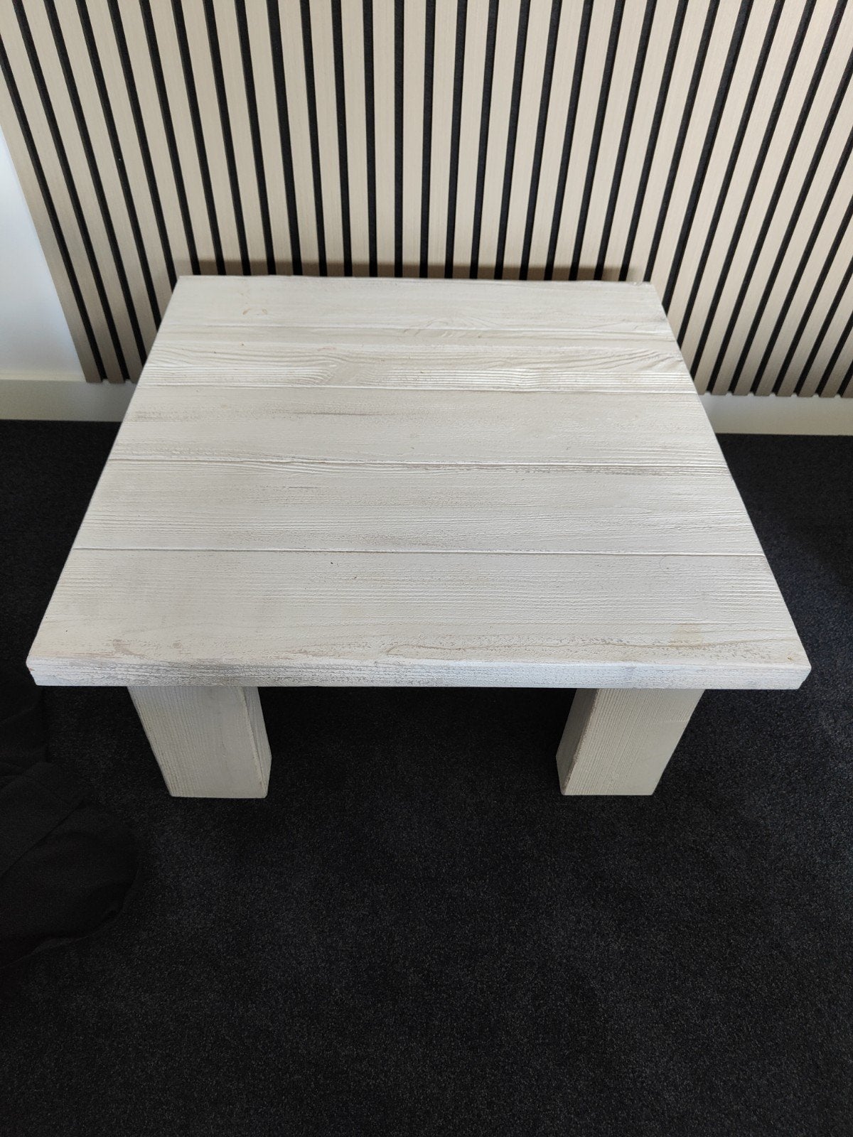 Witte houten salontafel / bijzettafel, Ophalen, Gebruikt, 100 tot 150 cm, Rustiek