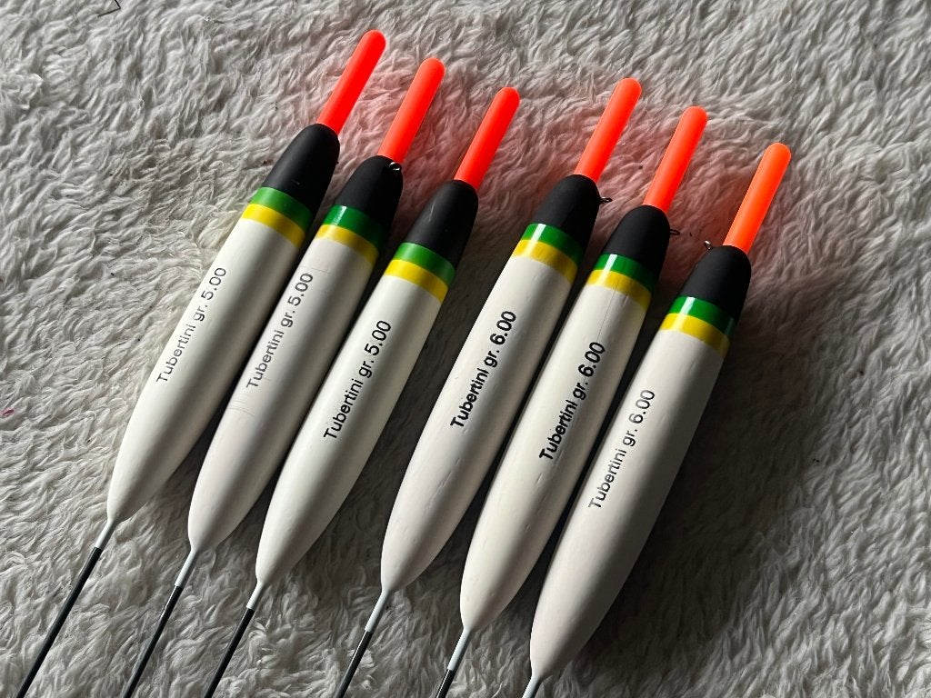 adv 122 / NIEUW serie 6 dobbers TUBERTINI, Ophalen of Verzenden, Nieuw, Dobber of Lood