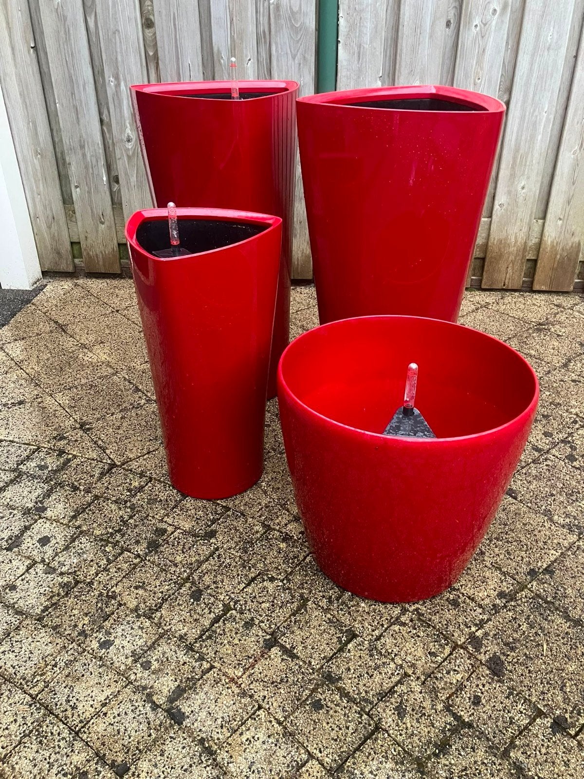 4x LECHUZA Premium plantenpotten rood + 2 plantenrollers, Ophalen